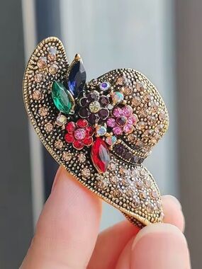 Multicolor Crystal Hat Brooch Pin